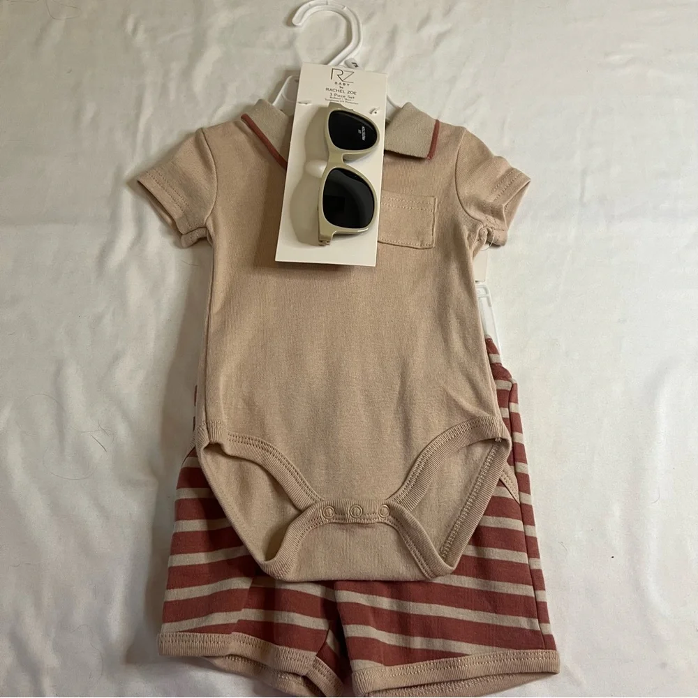 NWT RZ by Rachel Zoe Baby Polo Bodysuit Shorts Sunglasses Preppy 3-6M Outfit Set